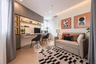 Modern living room with stylish decor and cozy seating area