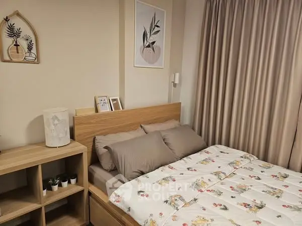 Cozy bedroom with stylish decor and comfortable bedding