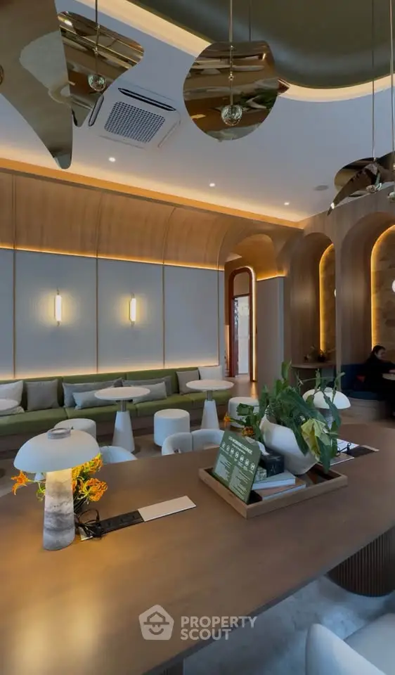 Luxurious modern living room with elegant decor and ambient lighting