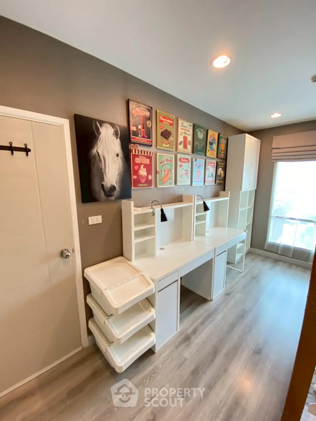 Modern study room with stylish decor and ample storage space