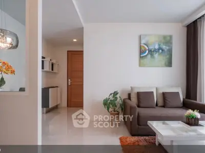 Modern living room with stylish decor and cozy seating area