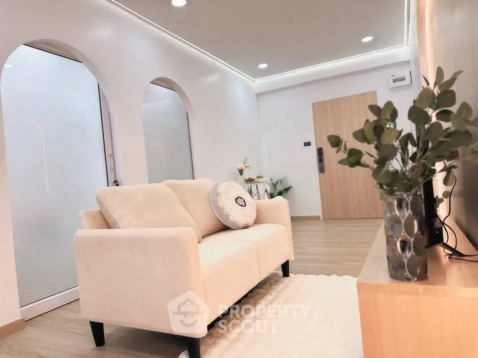 Modern living room with elegant sofa and stylish decor