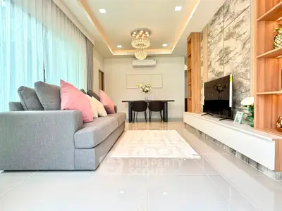 Luxurious modern living room with elegant decor and spacious layout