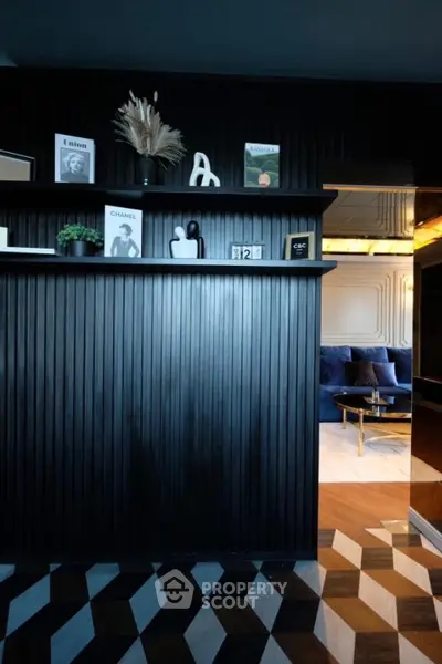 Stylish modern interior with geometric flooring and elegant decor