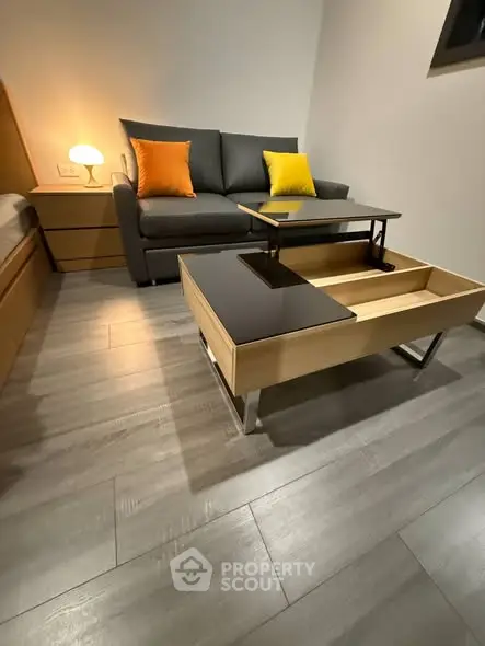 Modern living room with stylish furniture and cozy lighting