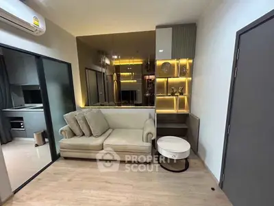 Modern living room with cozy sofa and stylish decor in a contemporary apartment