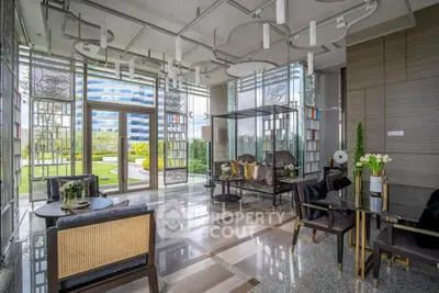 Luxurious modern living room with elegant decor and garden view