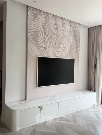 Modern living room with stylish TV setup and elegant decor