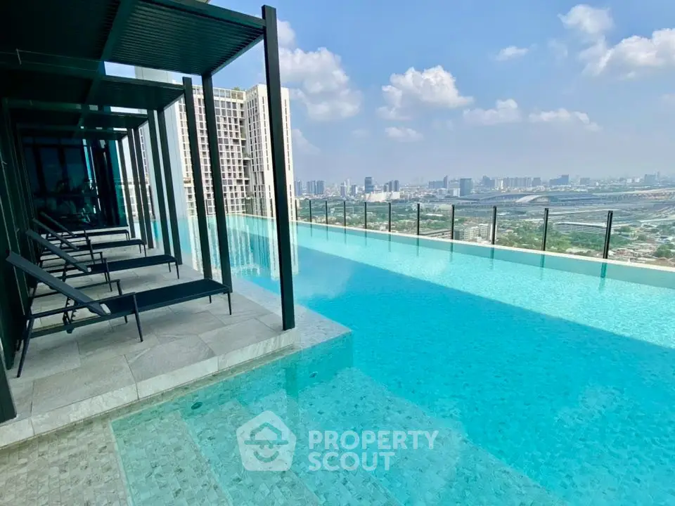 Stunning rooftop infinity pool with panoramic city views and luxurious lounging area.
