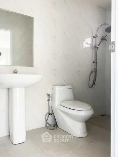 Modern bathroom with sleek fixtures and minimalist design