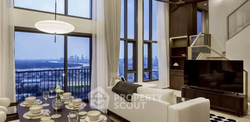Luxurious high-rise living room with stunning city view and elegant decor