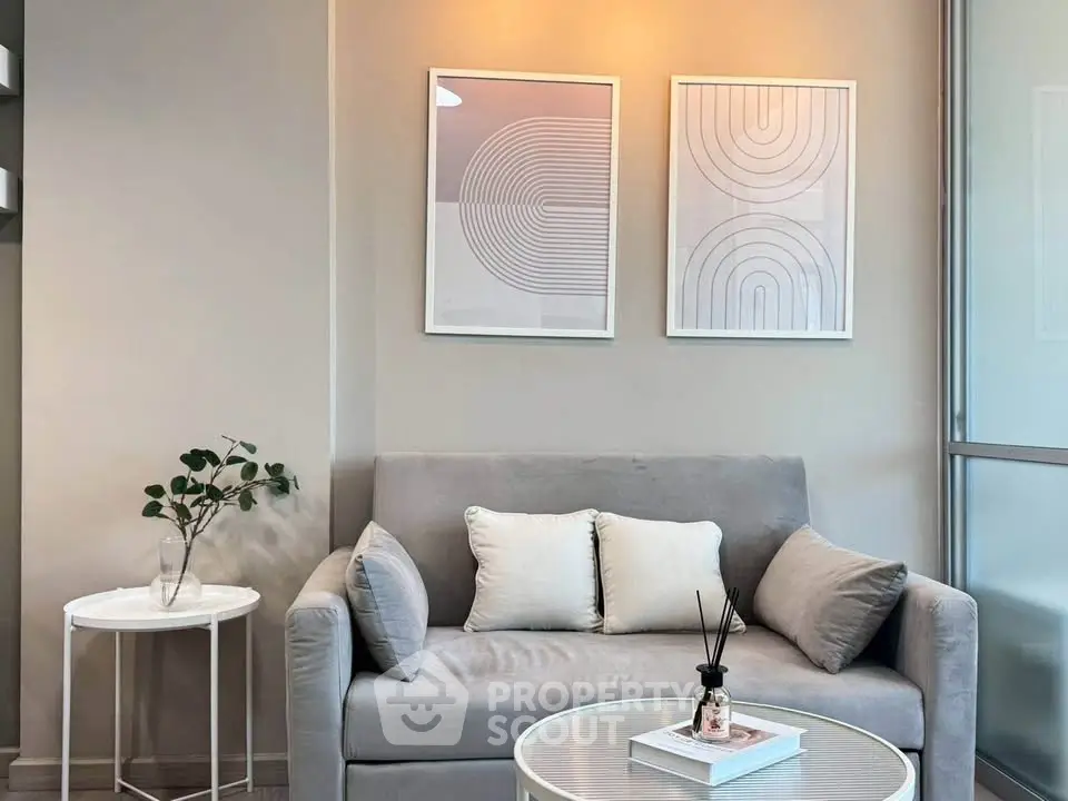 Modern living room with stylish decor and cozy sofa