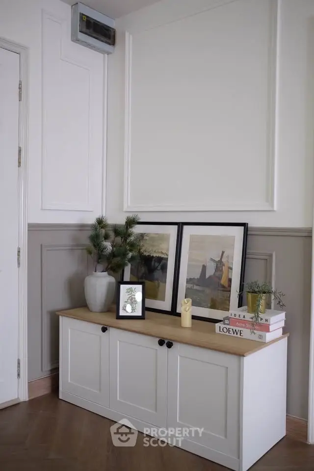 Chic interior corner with stylish decor and modern cabinetry