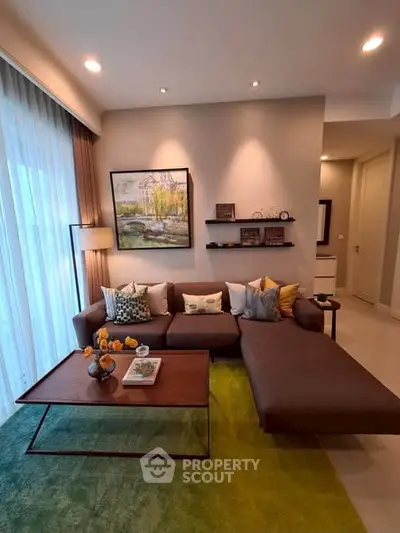 Stylish modern living room with sectional sofa and vibrant decor