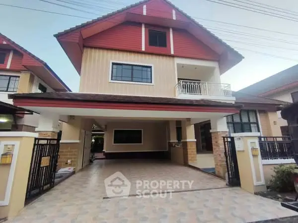 Charming two-story house with spacious driveway and modern design in a serene neighborhood.
