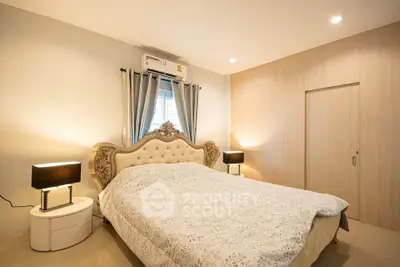 Luxurious bedroom with elegant bed and ambient lighting