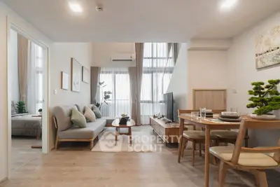 Modern living room with stylish furniture and open layout in a contemporary apartment.