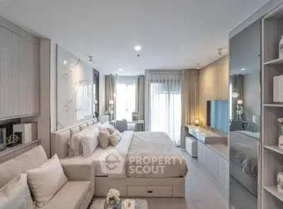 Luxurious modern bedroom with elegant decor and ample natural light
