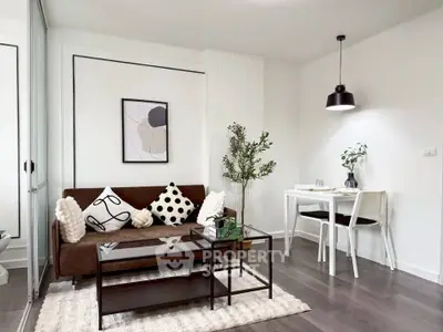 Modern living room with stylish decor and cozy dining area