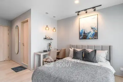 Modern bedroom with stylish decor and cozy ambiance