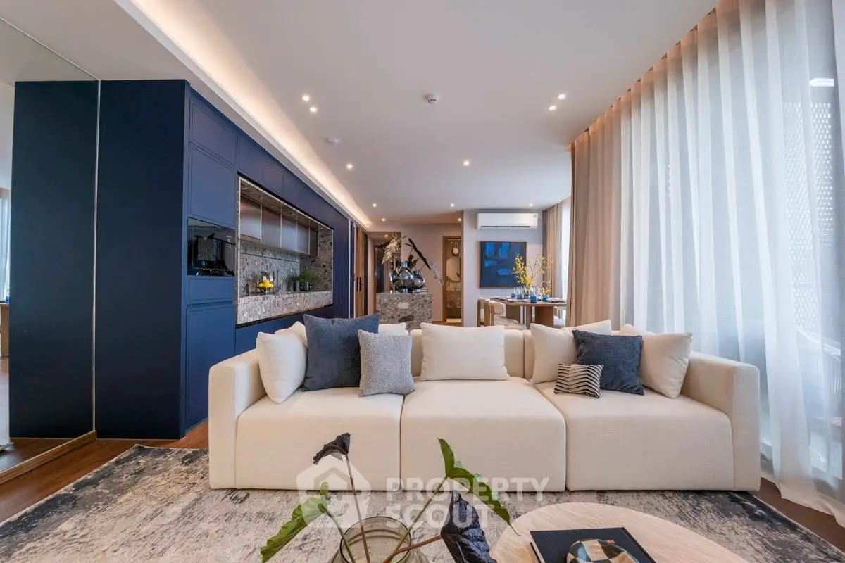 Luxurious modern living room with elegant decor and spacious layout