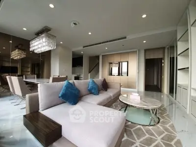 Luxurious modern living room with elegant decor and spacious seating area