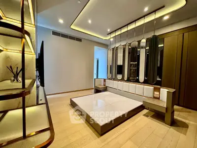 Luxurious modern living room with elegant lighting and stylish decor