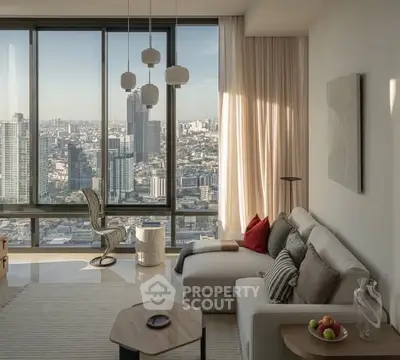 Luxurious living room with panoramic city view and modern decor