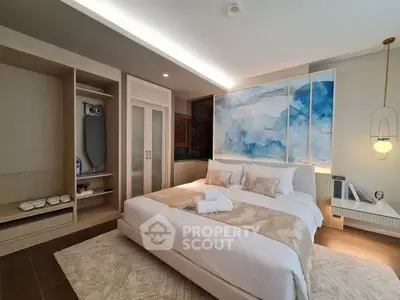 Luxurious modern bedroom with elegant decor and built-in storage