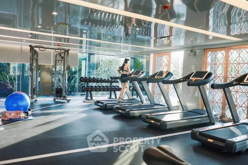 Luxurious gym with modern equipment and natural light