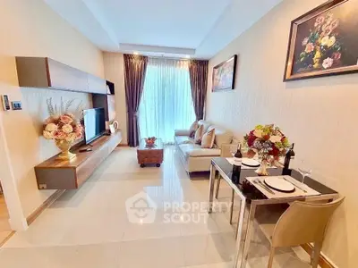 Elegant living room with modern decor, cozy seating, and dining area, perfect for relaxation and entertainment.