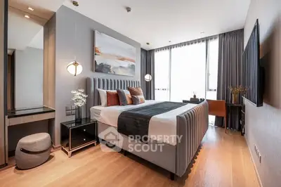 Luxurious modern bedroom with elegant decor and large window view