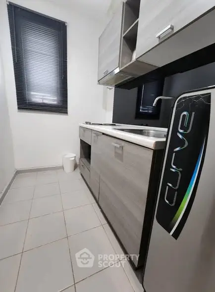 Modern compact kitchen with sleek cabinetry and stylish appliances