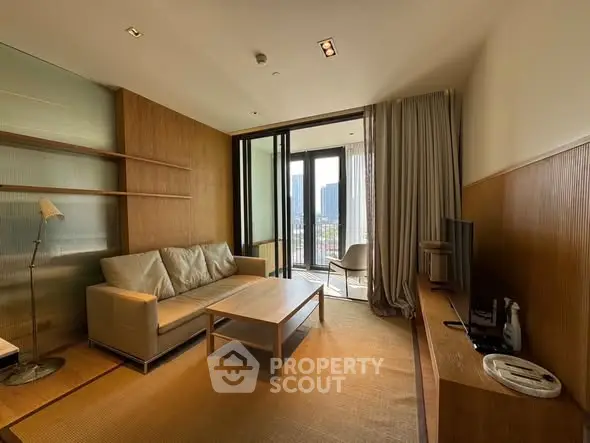 Modern living room with balcony view in a stylish apartment