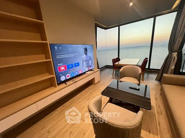 Luxurious living room with stunning ocean view and modern furnishings