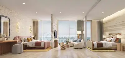 Luxurious dual-bedroom suite with ocean view and elegant decor
