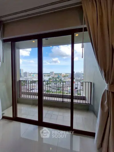 Spacious apartment with stunning city view from large balcony.