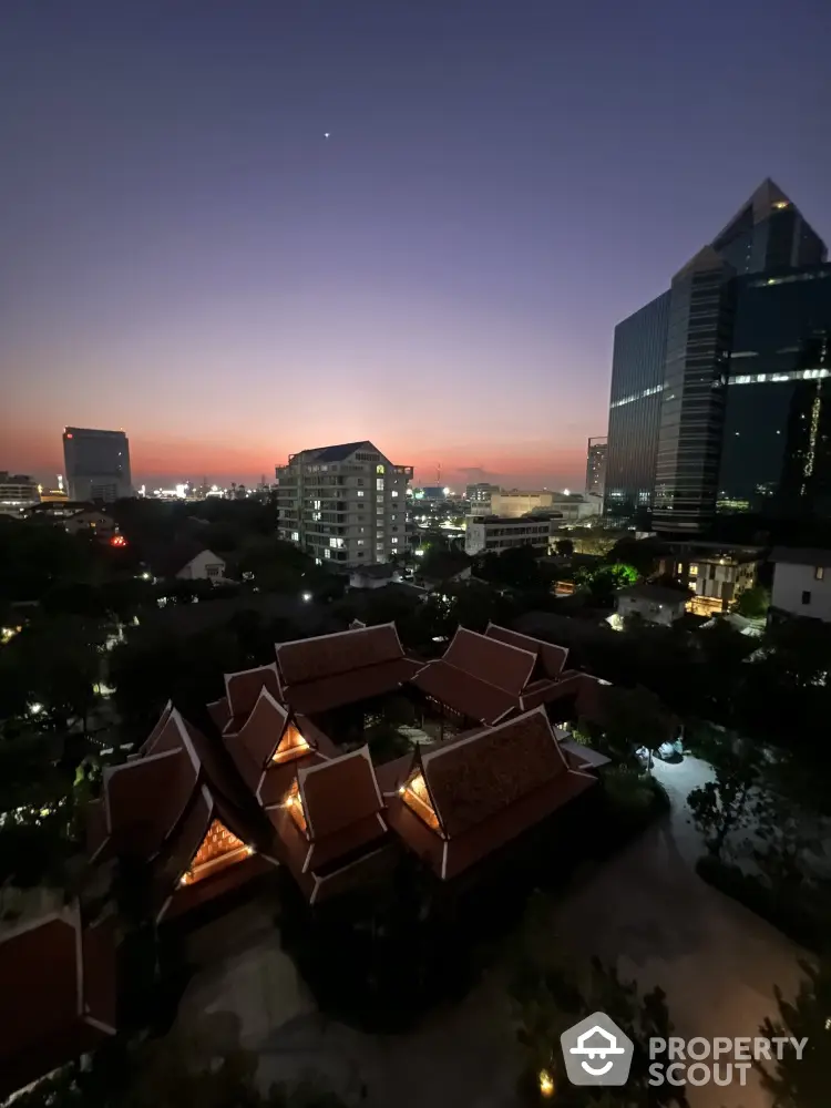 Stunning cityscape view at dusk with modern and traditional architecture