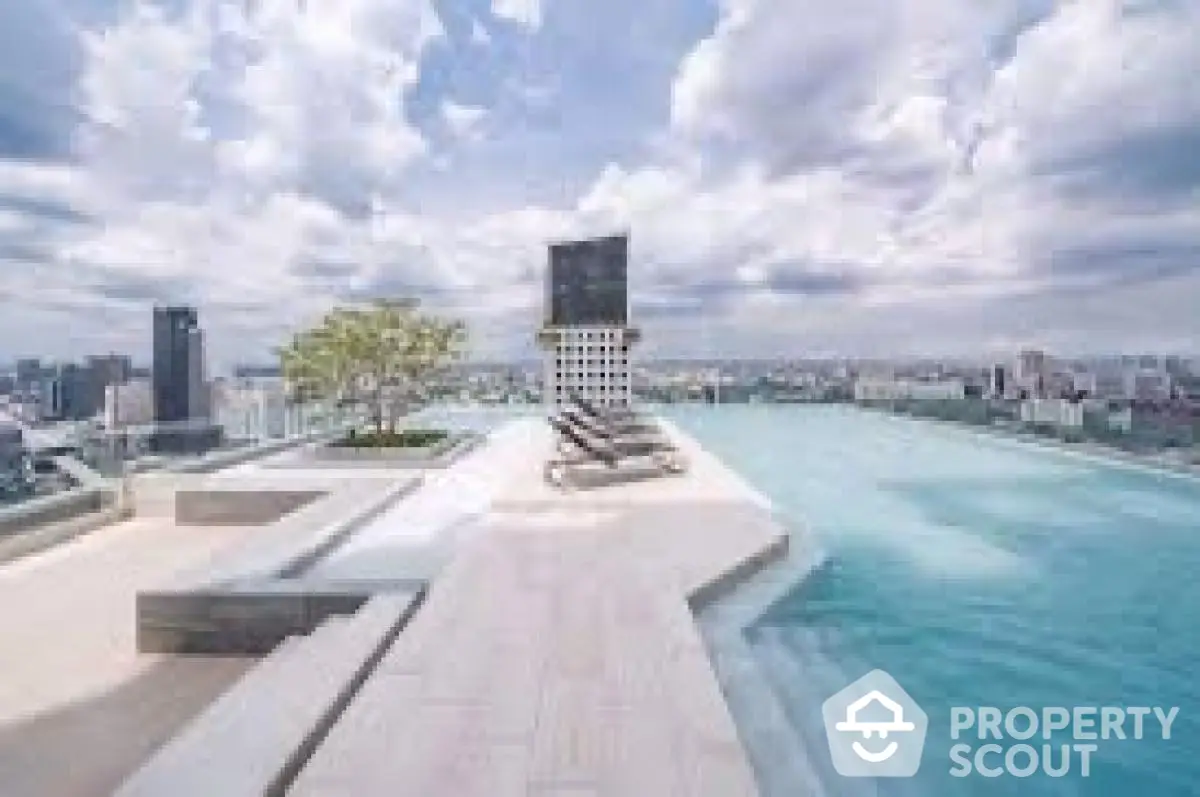 Luxurious rooftop infinity pool with stunning city skyline view