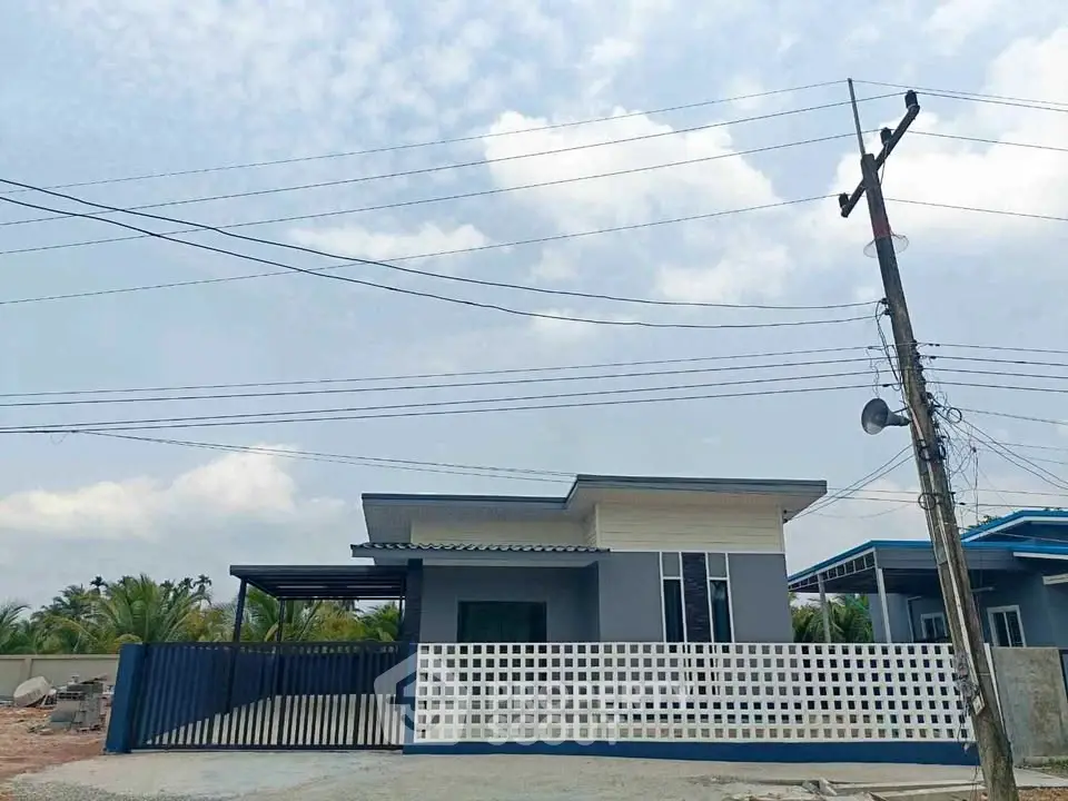 Modern single-story house with gated driveway and minimalist design.