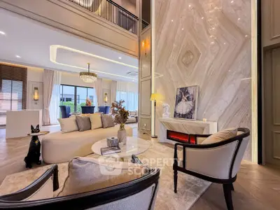 Luxurious living room with elegant decor and modern fireplace