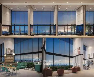 Luxurious high-rise building with stunning panoramic views and modern interior design.