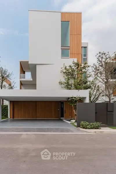 Modern minimalist house with sleek design and wooden accents
