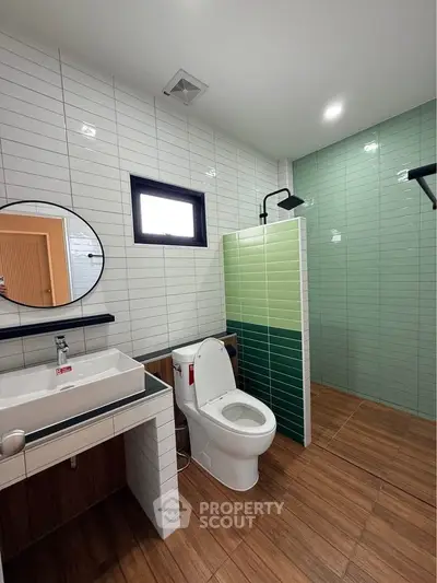 Modern bathroom with stylish tiles and sleek fixtures