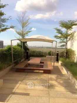 Stunning rooftop terrace with panoramic city views and modern seating area.