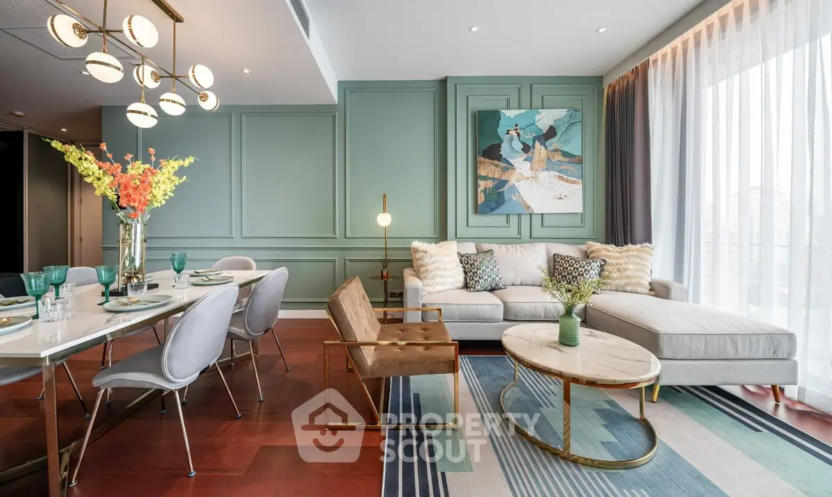 Luxurious modern living room with elegant decor and stylish furniture, perfect for entertaining.