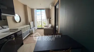 Modern living room with balcony view and stylish interior design