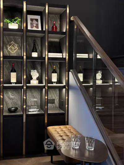 Luxurious modern interior with elegant shelving and stylish decor, perfect for sophisticated living spaces.
