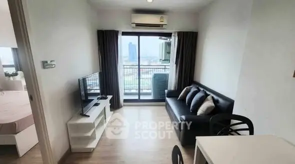 Modern living room with balcony view in a stylish apartment