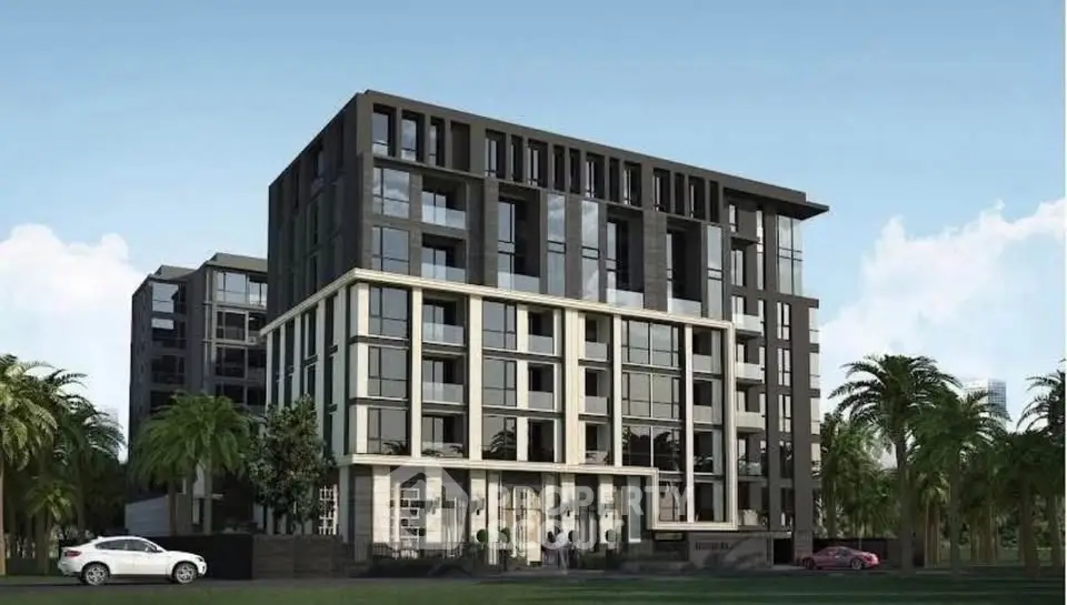 Modern architectural building with sleek design and lush surroundings